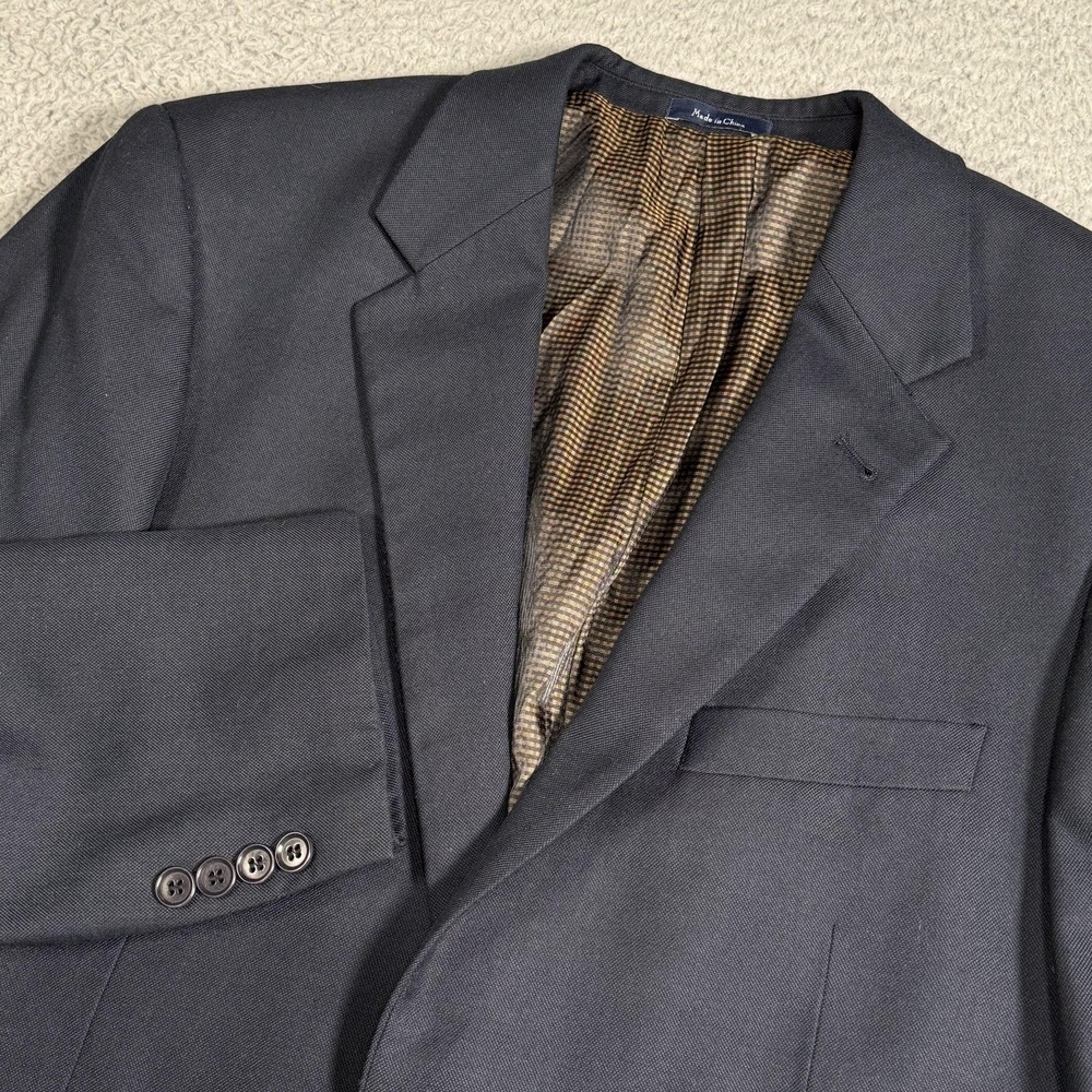 Turnbury Blazer Mens 40L Navy Blue Silk Wool Blend Solid Double Vent 2 Btn